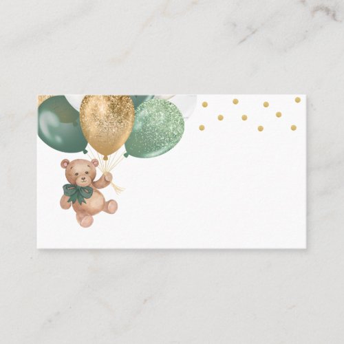 Teddy Bear Sage Green Balloons Baby Shower  Place Card