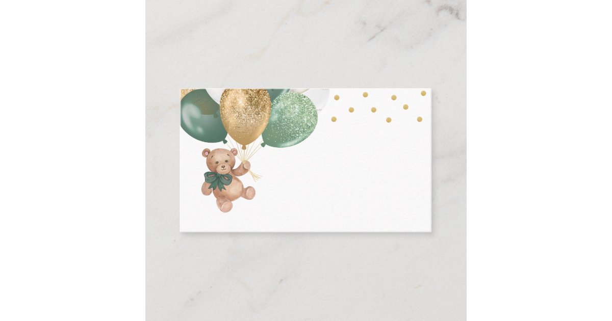 Teddy Bear Sage Green Balloons Baby Shower Place Card Zazzle