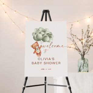 Teddy Bear Sage Green Balloons Baby Shower Welcome Foam Board