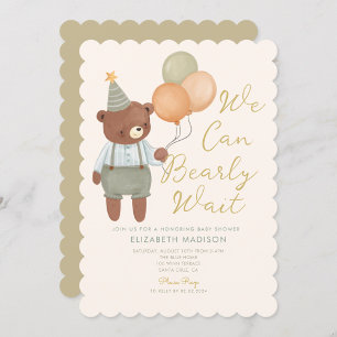 Teddy Bear Sage Green Bearly Wait Baby Shower Invitation