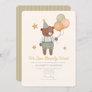 Teddy Bear Sage Green Bearly Wait Baby Shower Invitation