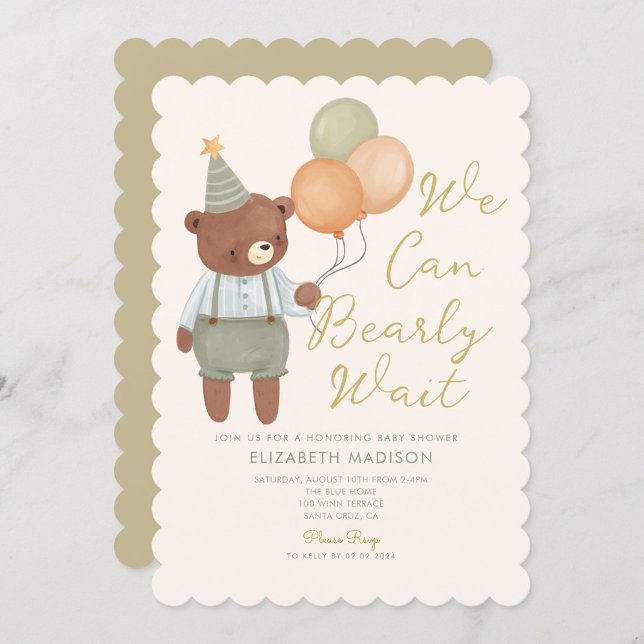 Teddy Bear Sage Green Bearly Wait Baby Shower  Invitation (Creator Uploaded)