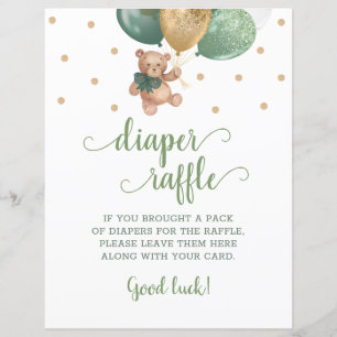 Teddy Bear Sage Green Diaper Raffle Game