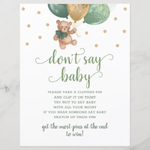 Teddy Bear Sage Green Don't Say Baby Game