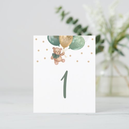 Teddy Bear Sage Green Table Number Sign