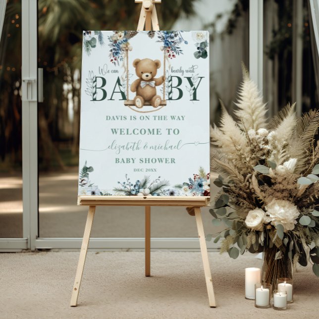 Teddy Bear Sage Green Welcome Baby Shower Foam Board (Creator Uploaded)