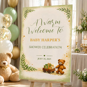 Teddy Bear Sage Greenery Baby Shower Welcome Foam Board