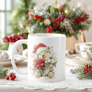 Teddy bear Santa Claus with Christmas flowers Coffee Mug