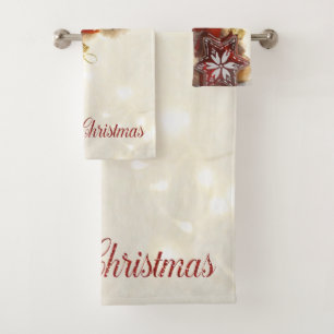 Teddy Bear,Santa Hat,Christmas Ornament Bath Towel Set