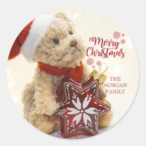 Teddy BearSanta HatChristmas Ornament Classic Round Sticker