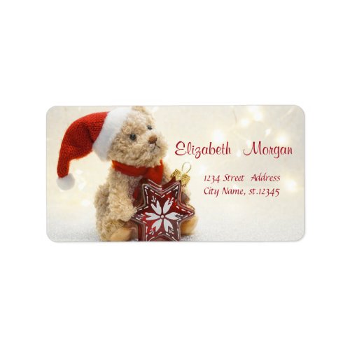 Teddy BearSanta HatChristmas Ornament Label