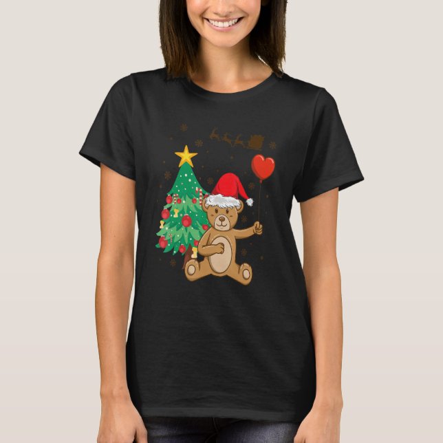 Teddy Bear Santa Hat Christmas Tree Pajama Cute X  T-Shirt (Front)