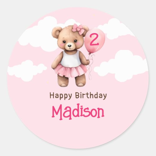 Teddy Bear Second Birthday Round Stickers
