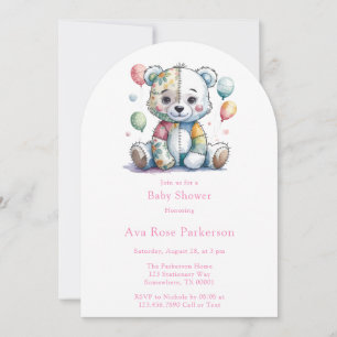 Teddy Bear Sewn Patchwork Girl Books For Baby Invitation