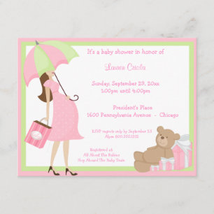 Teddy Bear Shoping And Pink Baby Shower Invitation