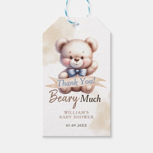 Teddy Bear Shower Watercolor Thank You Beary Much Gift Tags