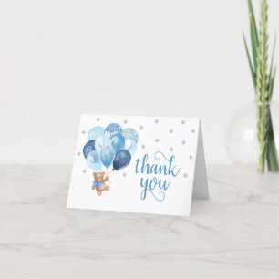 Teddy Bear Silver Ballons Baby Shower Thank You Card