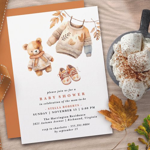Teddy Bear  Simple Cute Neutral Fall Baby Shower Invitation