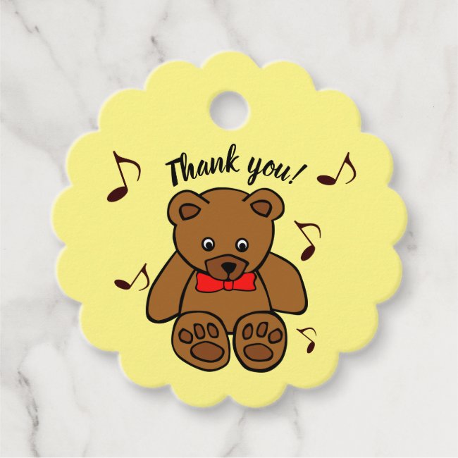 Teddy Bear Singing Thank You Favor Tag