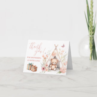 Teddy Bear Sitting in a Teepee Thank You Note  Invitation