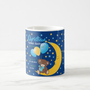 Teddy Bear Sitting on the Moon Baby Birth Stats Coffee Mug