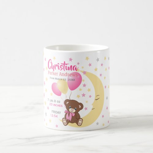 Teddy Bear Sitting on the Moon Baby Birth Stats Coffee Mug