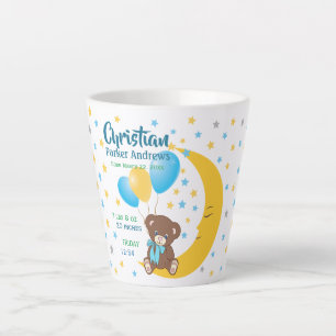 Teddy Bear Sitting on the Moon Baby Birth Stats Latte Mug