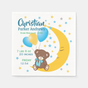 Teddy Bear Sitting on the Moon Baby Birth Stats Napkins