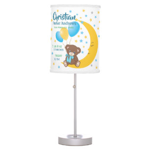 Teddy Bear Sitting on the Moon Baby Birth Stats Table Lamp