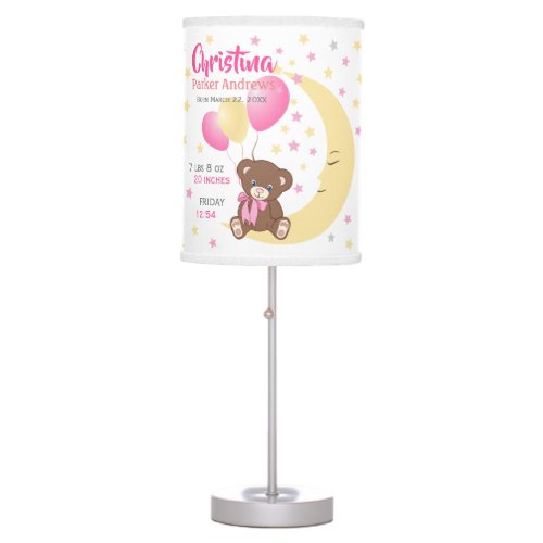 Teddy Bear Sitting on the Moon Baby Birth Stats Table Lamp