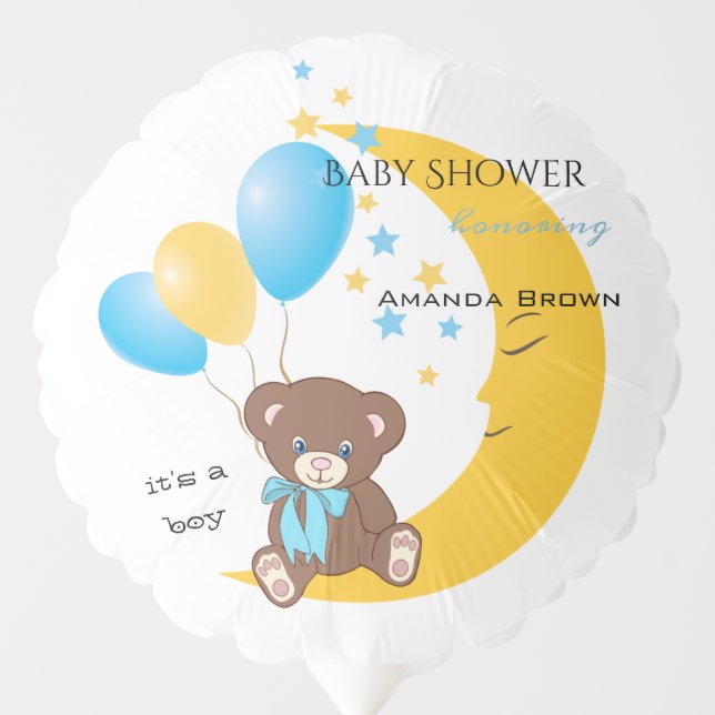 Teddy Bear Sitting on the Moon | Baby Boy Shower Balloon (Front)
