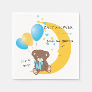 Teddy Bear Sitting on the Moon Baby Boy Shower Napkins