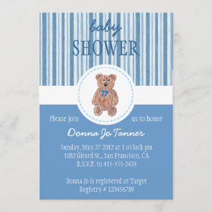 Teddy Bear Sketch Baby Shower Invitation - Blue