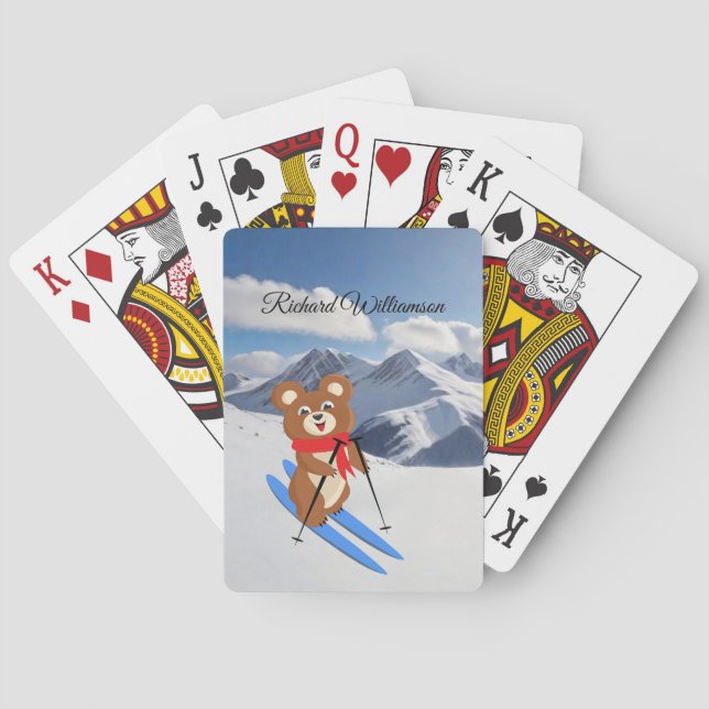 Teddy Bear Skier on snowy mountains Personalize Poker Cards (Back)