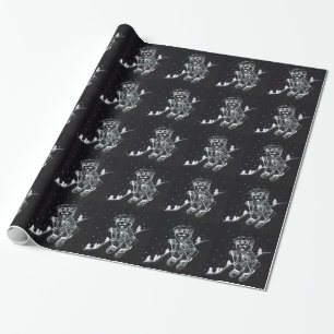 Teddy Bear Skiing in Black and White Wrapping Paper