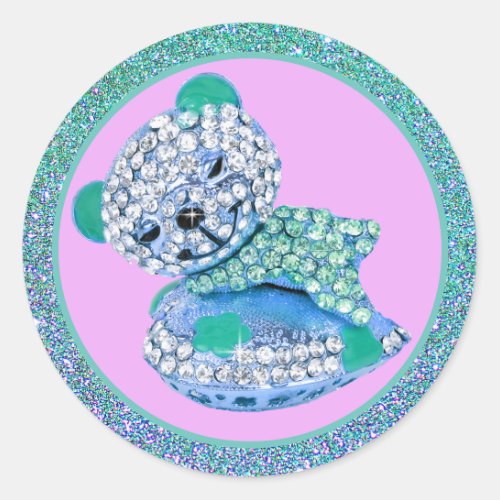 Teddy bear sleeping beauty diamond cute pink blue classic round sticker