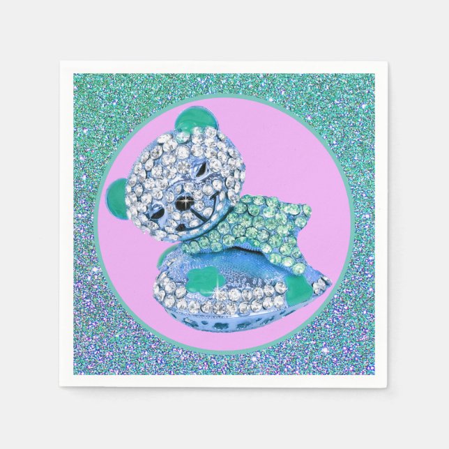 Teddy bear sleeping beauty diamond cute pink blue  napkins (Front)