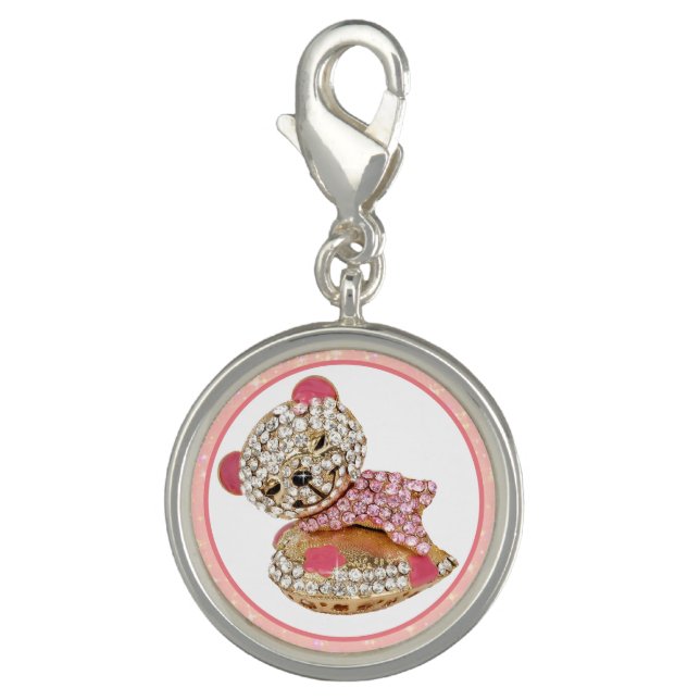 Teddy bear sleeping beauty diamond cute pink charm (Front)