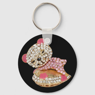 Teddy bear sleeping beauty diamond cute pink keychain