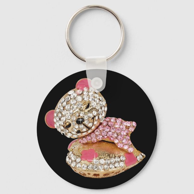 Teddy bear sleeping beauty diamond cute pink keychain (Front)