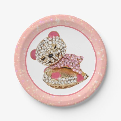 Teddy bear sleeping beauty diamond cute pink paper plates
