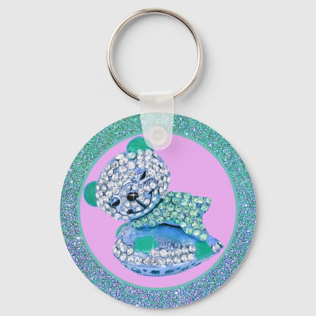 Teddy bear sleeping beauty sparkly diamond cute keychain (Front)