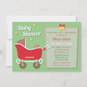 Teddy Bear Sleigh Stroller Baby Shower Invitations