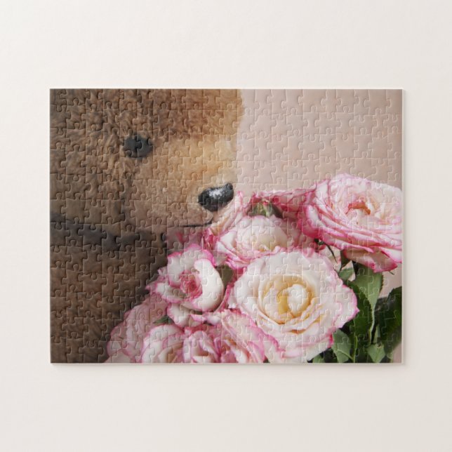 Teddy bear smells the roses jigsaw puzzle (Horizontal)