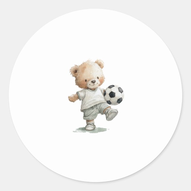 Teddy Bear Soccer Baby Shower • All-Star Theme Classic Round Sticker (Front)