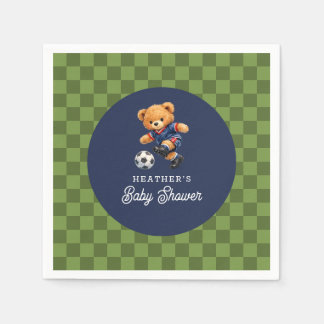 Teddy Bear Soccer Sport Checkboard Baby Shower Napkins