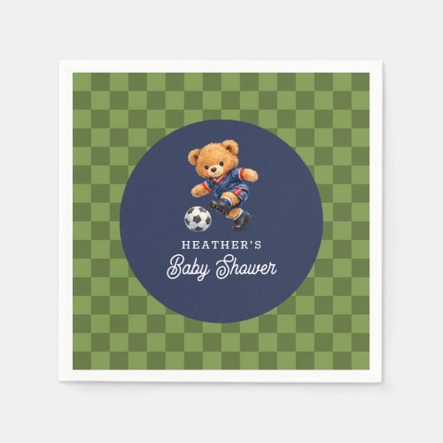 Teddy Bear Soccer Sport Checkboard Baby Shower
