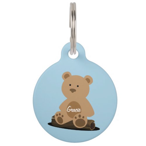 Teddy Bear Soft Blue Personalized Pet ID Tag
