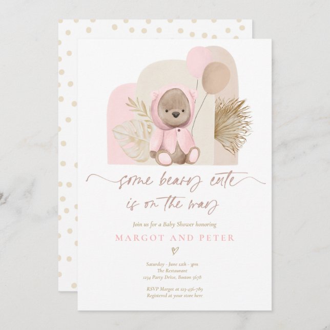 Teddy Bear Some Beary Cute Boho Baby Shower Invitation (Front/Back)