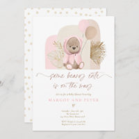 Teddy Bear Some Beary Cute Boho Baby Shower Invitation